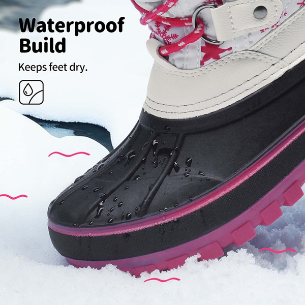 Kids Waterproof Snow Boots - WHITE FUCHSIA - 1